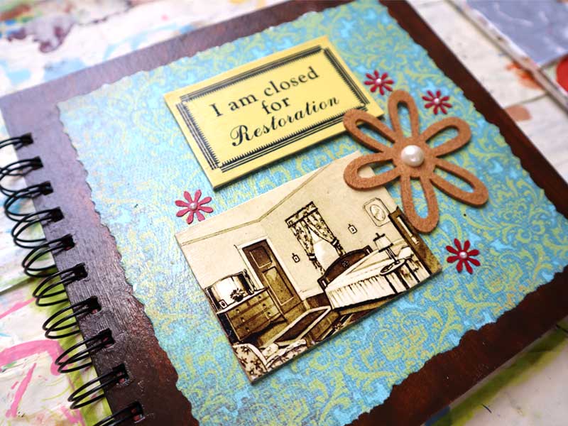 Handmade book titled "I am closed for restoration" made in Soul Restoration class