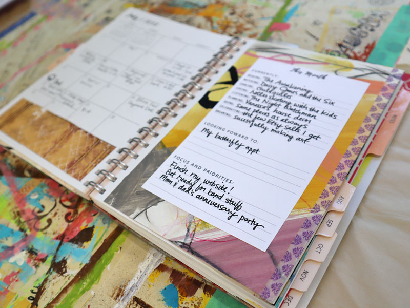 new monthly reflections page added to planner with washi tape